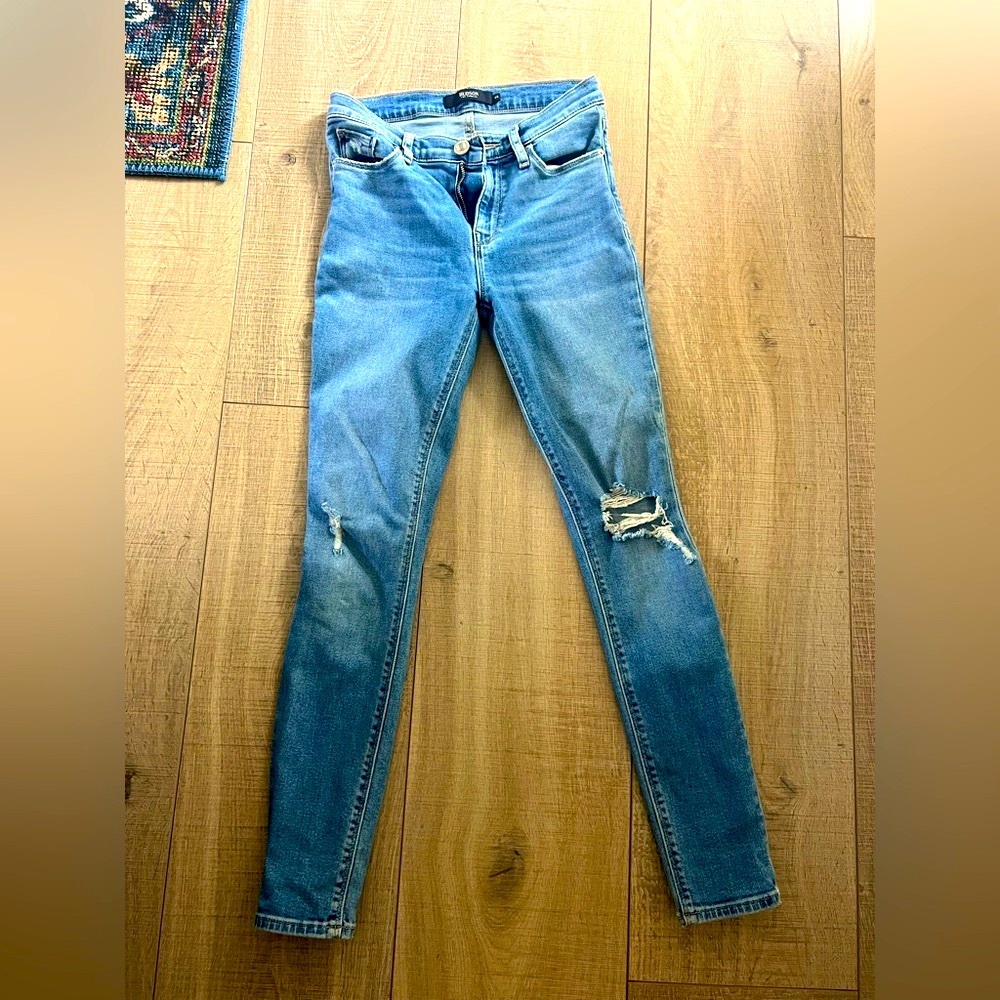 Hudson Nordstrom Women's Nico Skinny Blue Distressed Fraying Holes Jeans 25 S